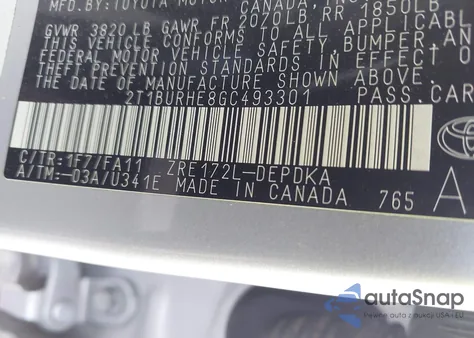 2016 Toyota Corolla L z USA, uszkodzony, nr VIN 2T1BURHE8GC493301